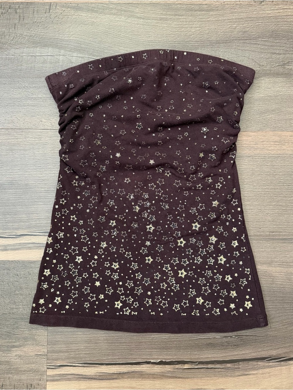 Y2K Cleo Casual Brown Whimsical Gold Glitter Star Tube Top Size Medium